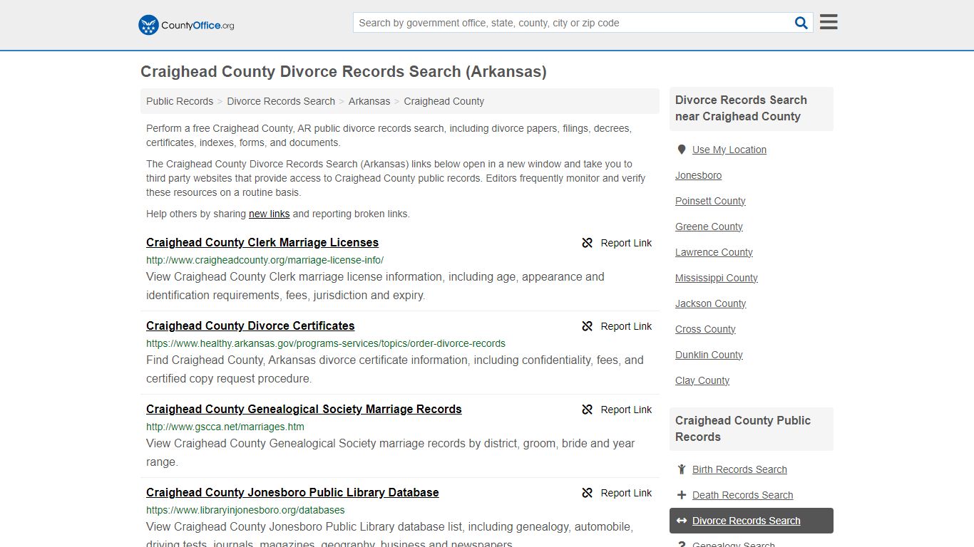 Craighead County Divorce Records Search (Arkansas) - County Office