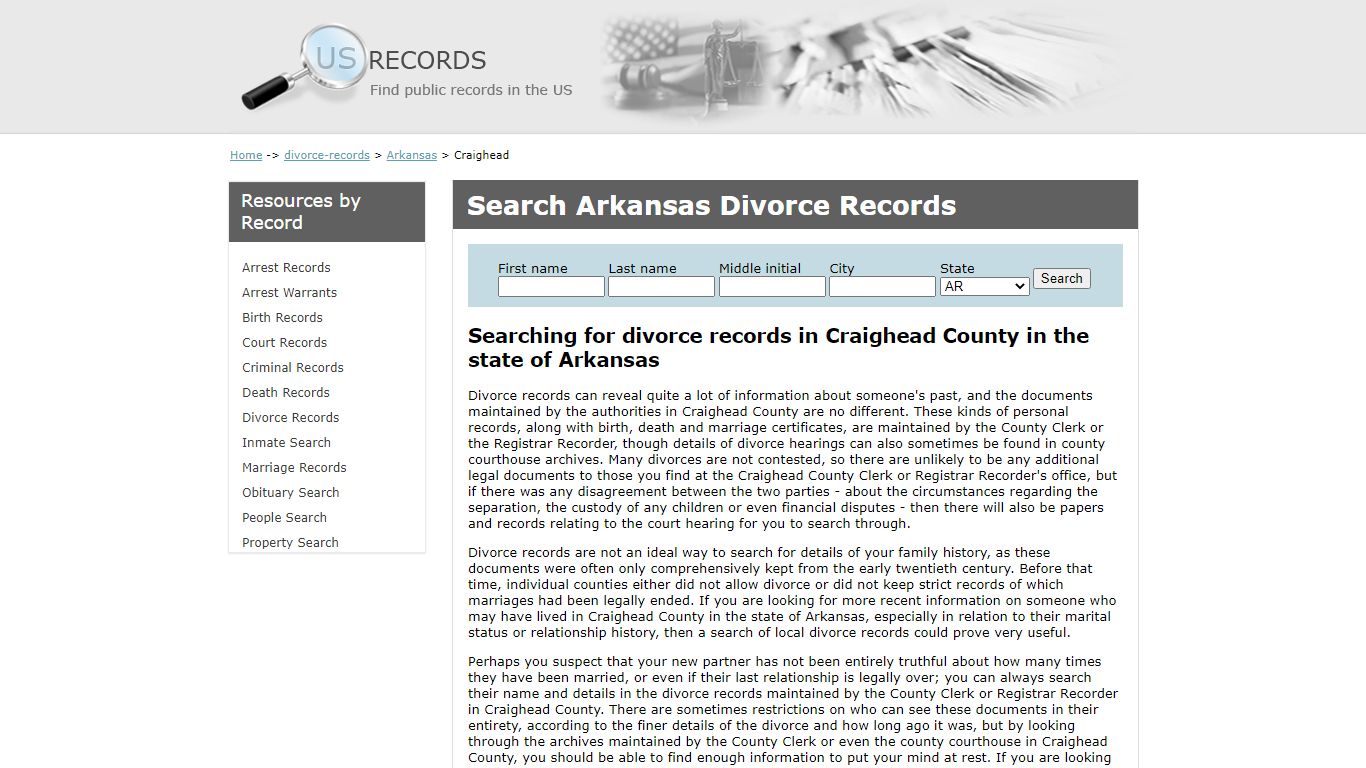 Search Divorce Records Craighead Arkansas | US Records